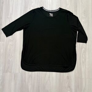 Muk Luks TShirt Womens Black 3/4 Sleeve Tunic Top Plus Comfort Fit Size 2X